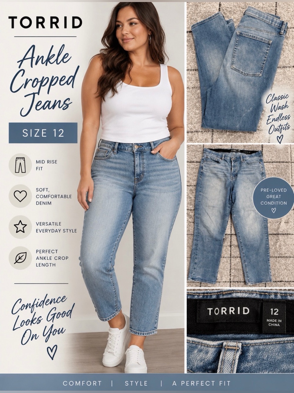 torrid Women's Light Blue Ankle Cropped Jeans